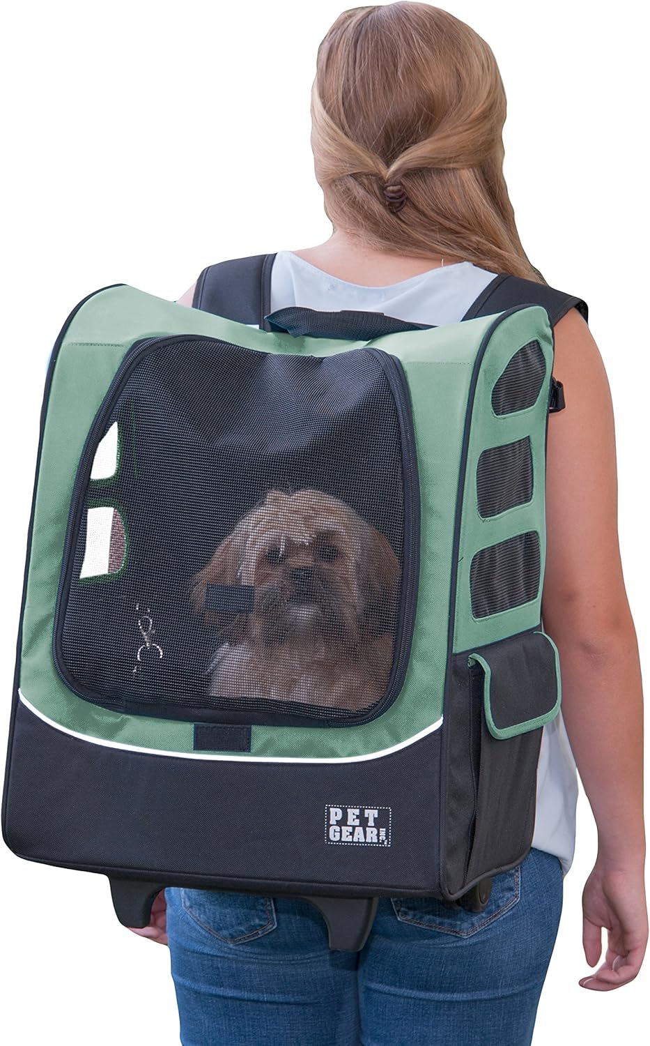 Pet Gear I-GO2 Roller Backpack, Travel Carrier, Car Seat for Cats/Dogs, Mesh Ventilation, Included Tether, Telescoping Handle, Storage Pouch : Pet Supplies