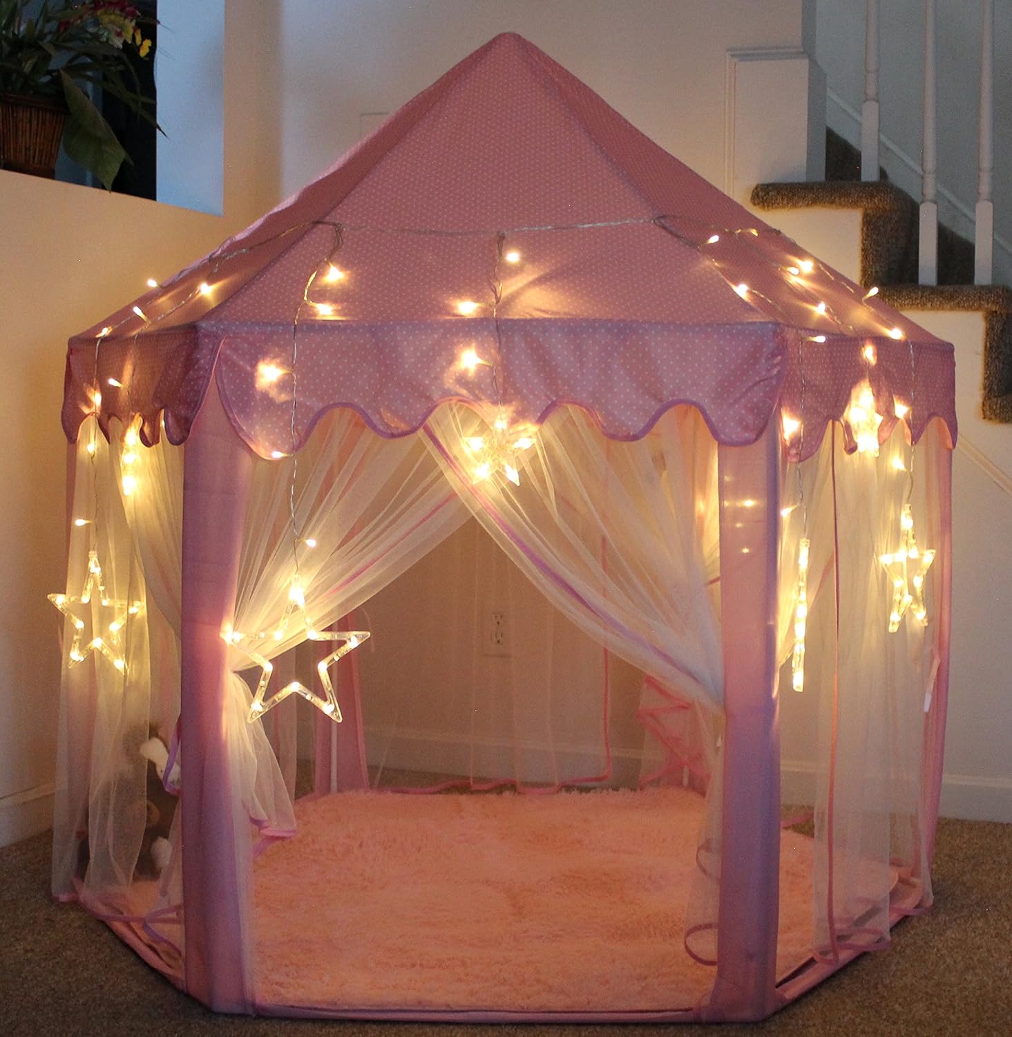 pink tent with star lights