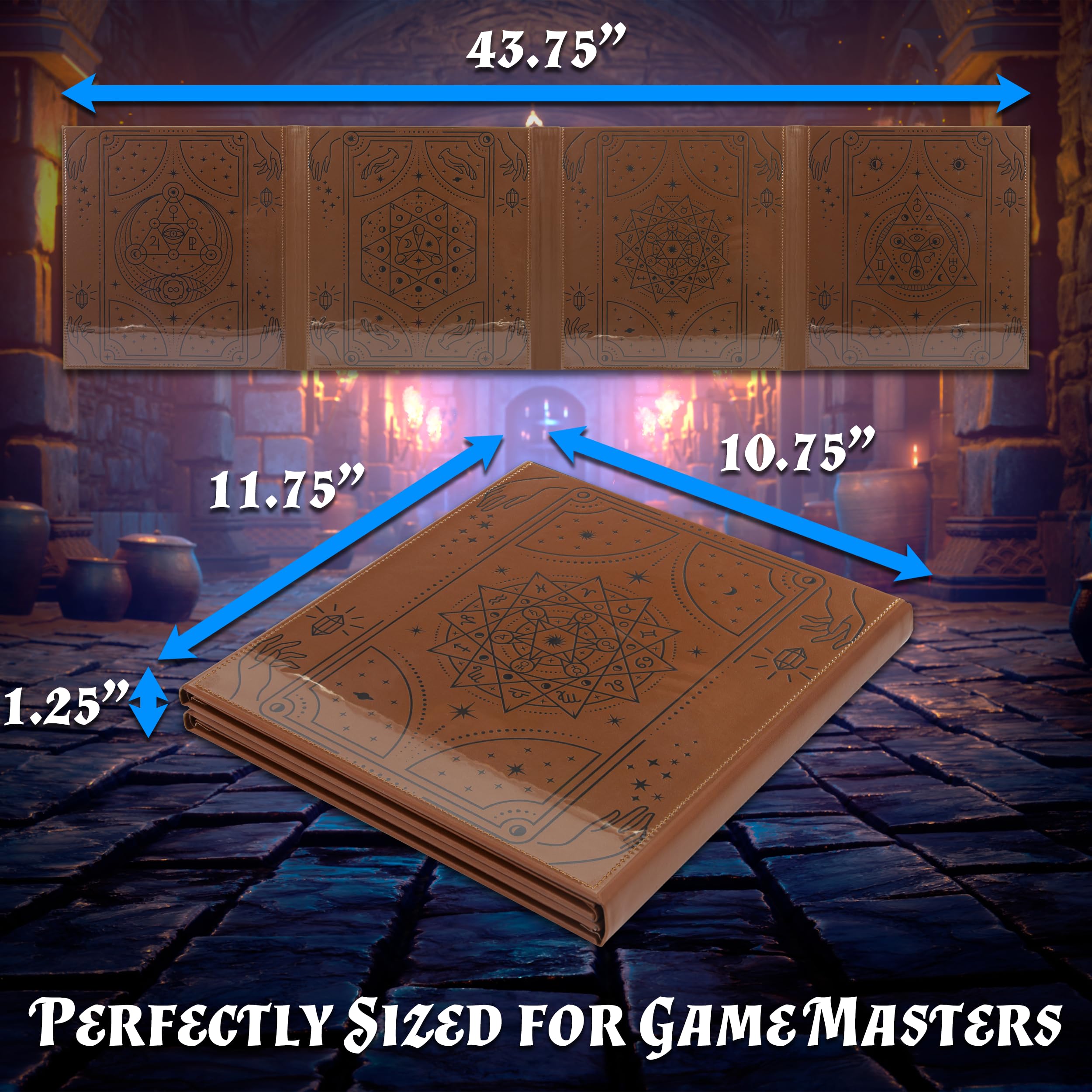 CASEMATIX DM Screen Faux Leather Double-Sided Customizable GM Screen - 8-Pocket Folding Dungeon Master Screen with Outward-Facing Windows for Artwork and Reference Sheets, Inserts Not Included