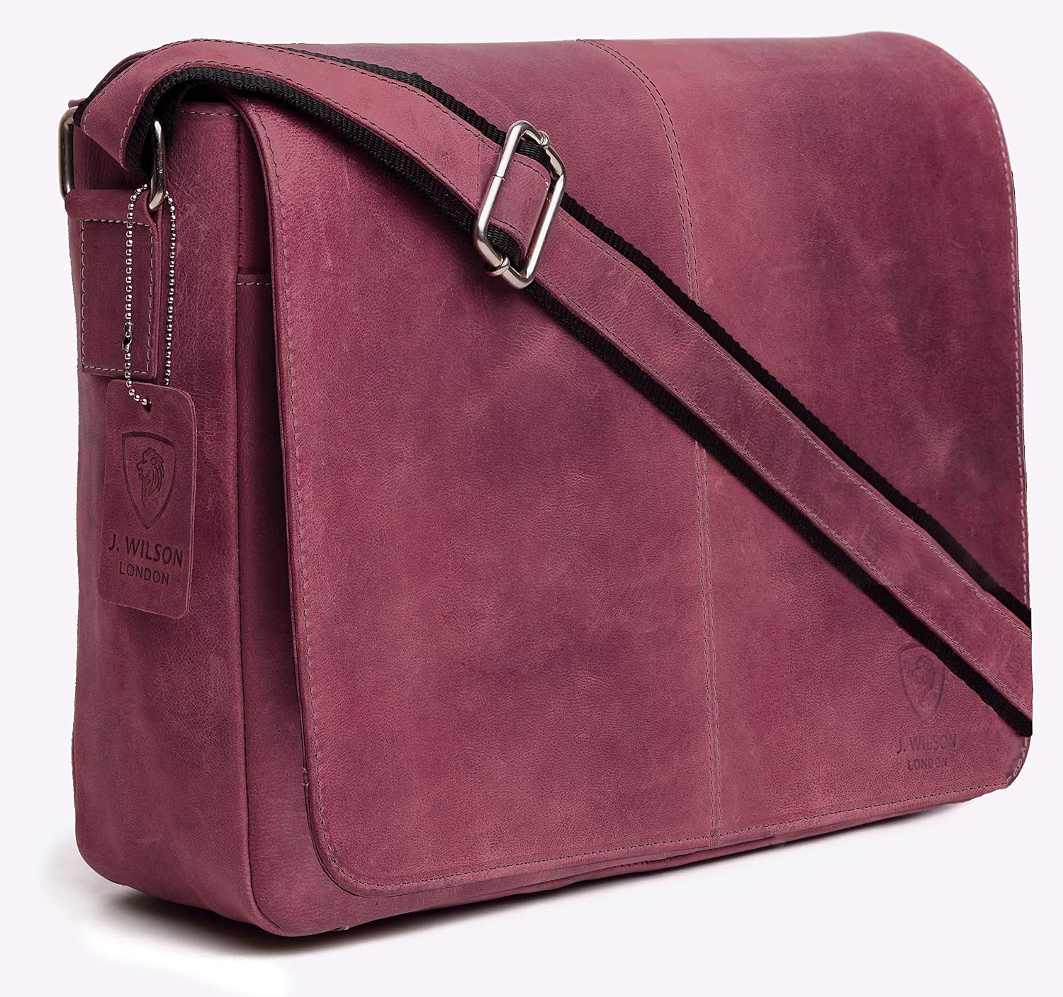 J. Wilson London Messenger Bag Mens Leather Flapover 10 litres (Distressed Pink) - Image 3