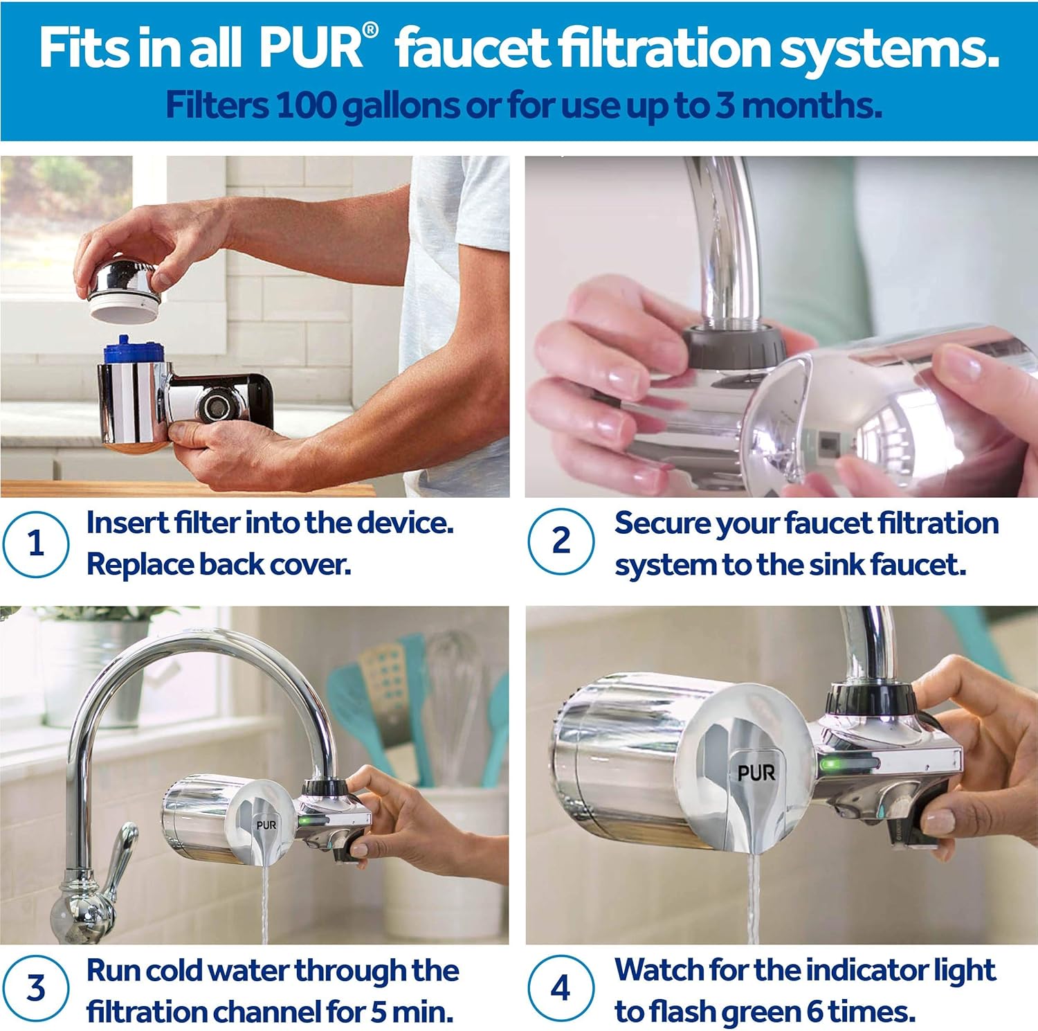 PUR MineralClear Faucet Water Filter Replacement for Filtration Systems, 4 Pack, 4 Count - - 