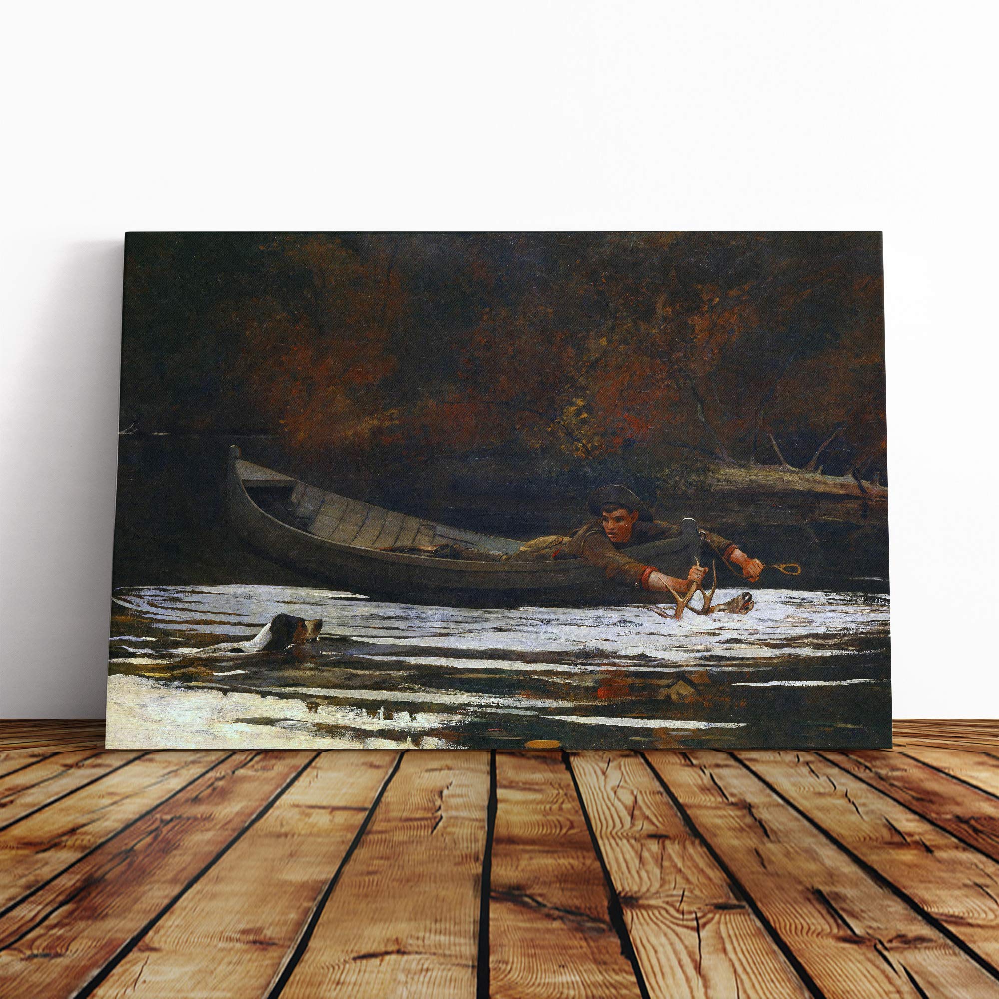 Winslow Homer Hound and Hunter Canvas Print | Gallery Wrapped 30mm Frame Wall Art | 20x14 inches | Ready to Hang | Modern Animal Picture | Living Room Bedroom Lounge Office