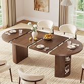 ONBRILL 41-78 Inch Extendable Dining Table for 4-8, Storage Shelf, Walnut | Expandable Kitchen Table with Fluted Base, Mid Century Modern Oval Dinner Tables for Dining Room, Kitchen, Living Room
