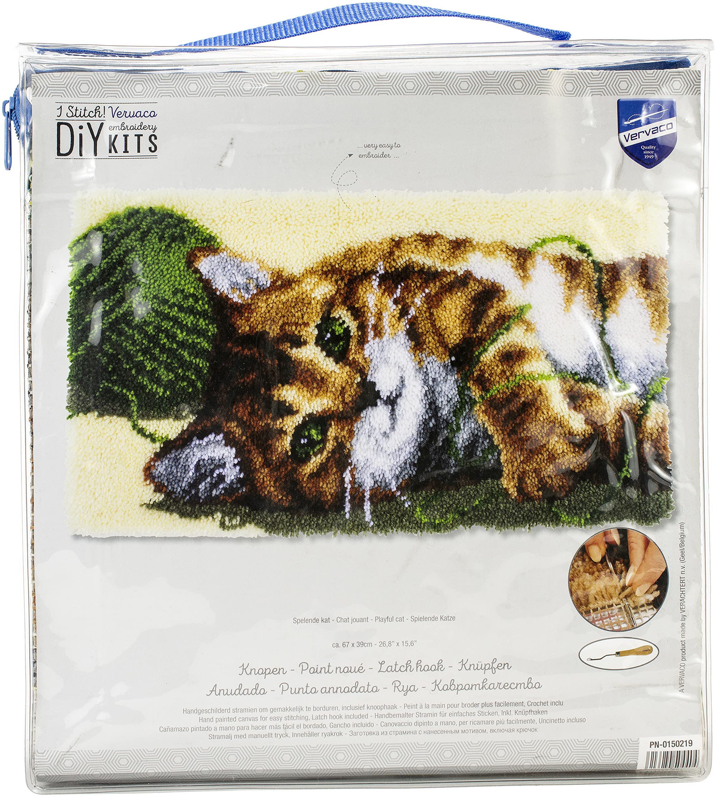 Vervaco Latch Hook Kit: Rug: Playful Cat, Cotton, NA, 67 x 39cm