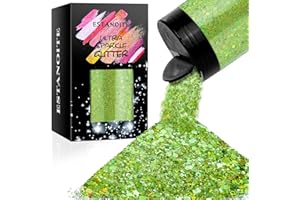 ESTANOITE Holographic Chunky Glitter, 5.64oz/160g Extra Fine Glitter Powder Mixed Chunky Flake, Iridescent Sequins Bulk for Nail Art, Crafts Epoxy Resin, Festival Glitter for Party Decor (Dazzling Green)