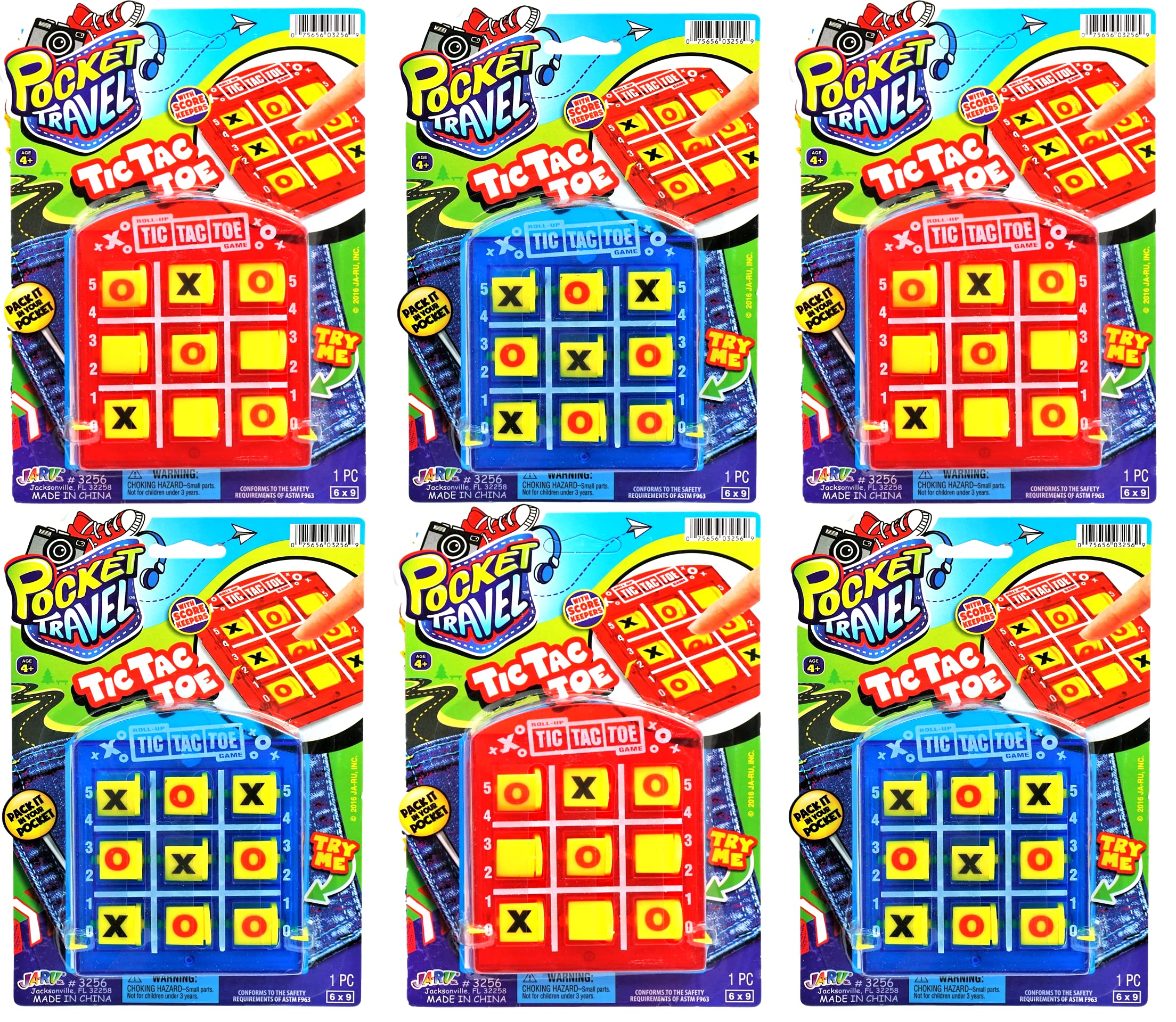 JA-RU Pocket Travel Tic Tac Toe Portable Board Games (6 Packs) | Classic Toys for Car and Airplane Games for Kids. Bulk Birthday Party Favors Plus Sticker 3256-6s