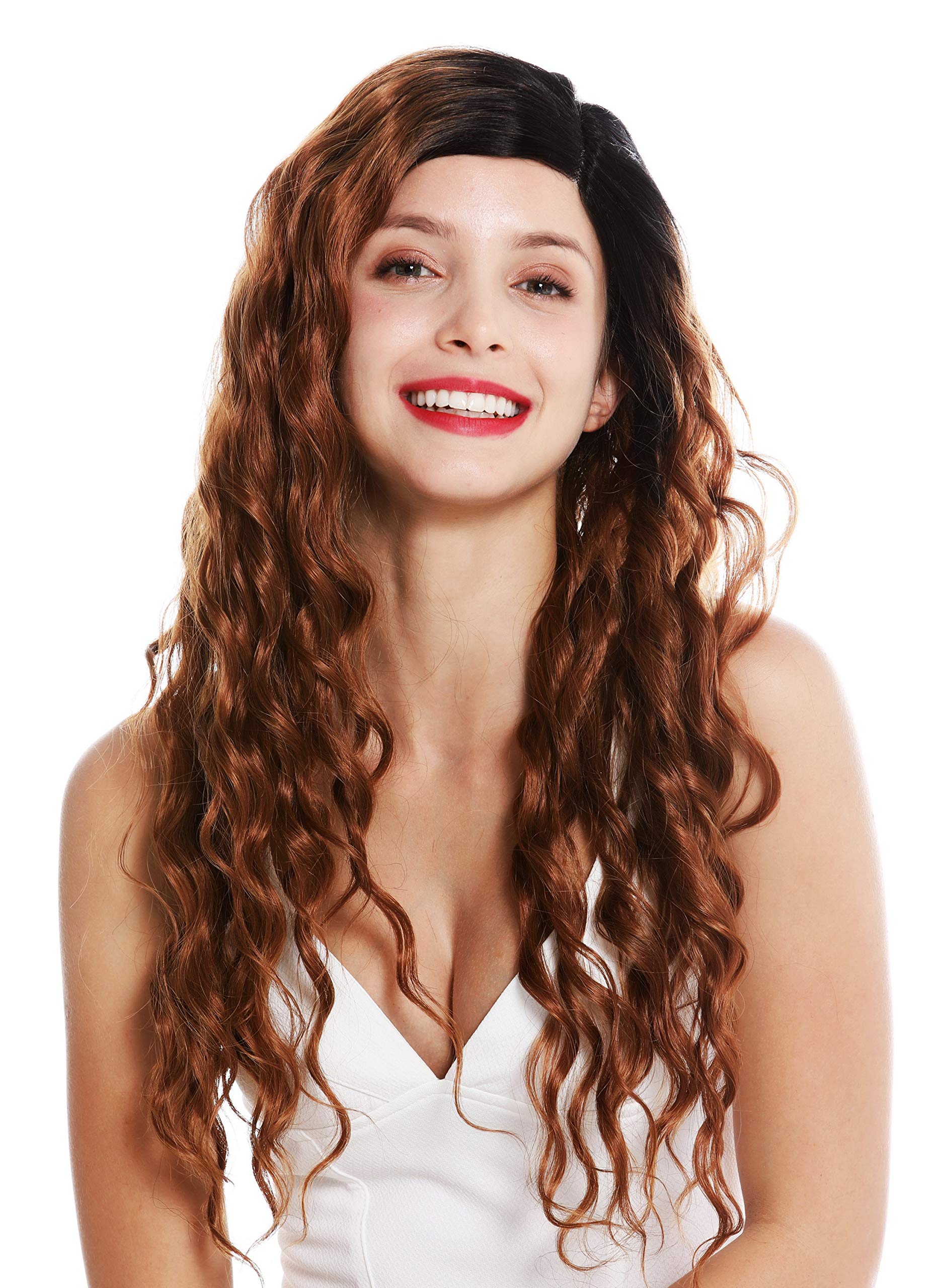 WIG ME UP - VK-13-MF women's quality wig monofilament parting curly ombre black copper brown 25.5 inches long