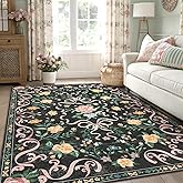 YesRug Black Rug Bow Floral 3x5 Rug, Washable Boho Area Rugs Non Slip Low Pile Carpet for Bedroom, Bedside, Kitchen, Entryway