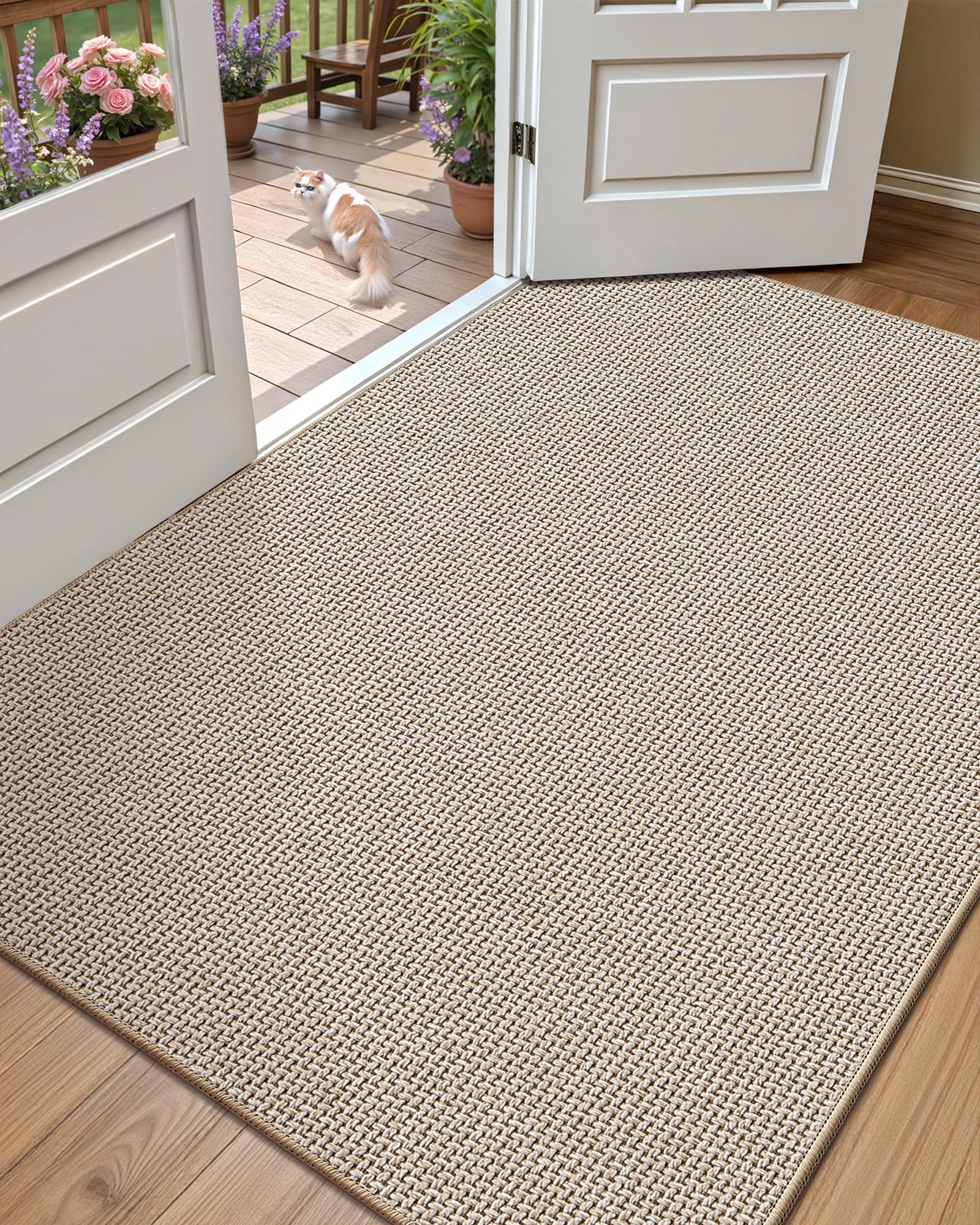 Photo 1 of Color&Geometry Oversized Door Mat Non Slip Rubber Backed, 48"x72" Front Door Mat Indoor Outdoor Rug, Dirt Trapper Doormat, Heavy Duty Front Door Rugs, Light Beige