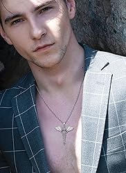 CELESTIA Silver Caduceus 7 Chakra Necklace for
