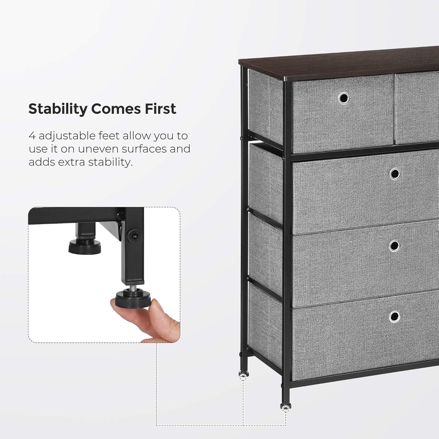 SONGMICS Storage Chest Dresser 5 Fabric Drawers Closet Apartment Dorm Nursery, 23.6 x 11.8 x 32.9 Inches, Dark Walnut: Furniture & Decor