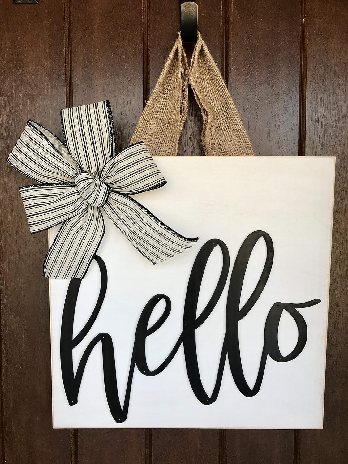 order door hangers on Amazon Com 16 Inch White And Black Square Hello Front Door Decor Wreath Handmade