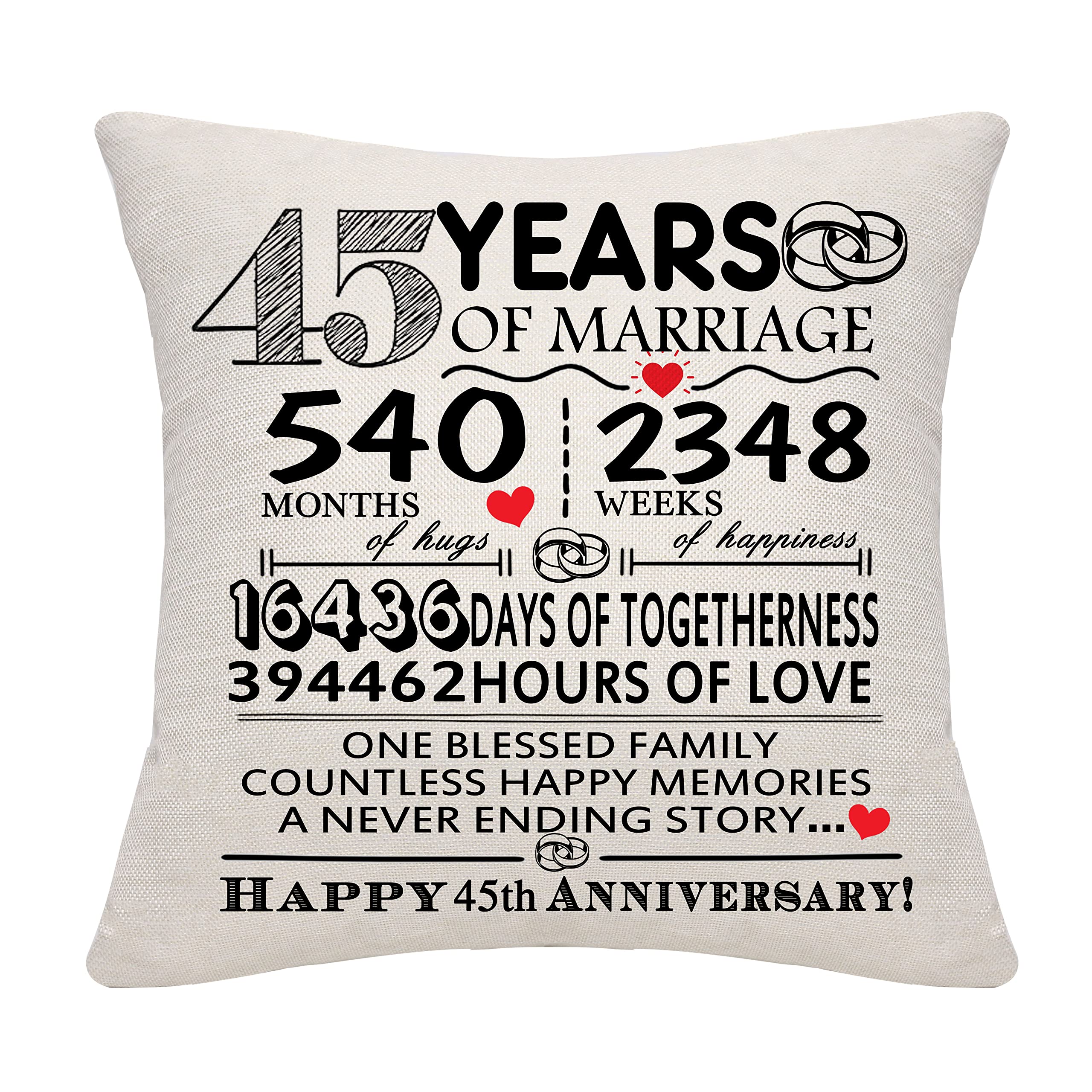 Bommex 45 Years of Marriage Gift 45th Wedding Anniversary Cushion Cover Keepsake Decoration Gift for Couples Parents Women Men Mum Dad Husband Wife Grandma Grandad Aunt Uncle Friends (45 YEARS) โ image 1