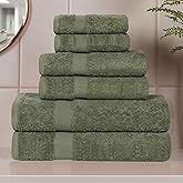 Superior Franklin 6 Piece Cotton Towel Set, Medium Weight Towels for Bathroom, Shower, Spa, Quick Dry, Home Essentials, Includes 2 Face Towels/Washcloths, 2 Hand Towels, 2 Bath Towels, Forest Green