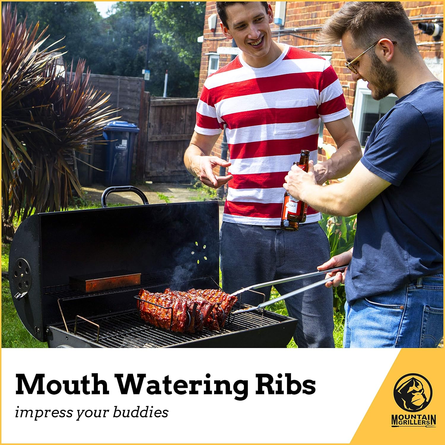 Rib Racks for Smoking - BBQ Rib Rack for Gas Smoker or Charcoal Grill - Non Stick Standing Rib Rack for Grilling & Barbecue - Holds 5 Baby Back Ribs - Black : Garden & Outdoor