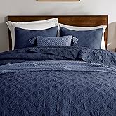 WDCOZY 100% Cotton Twin Size Quilt Set - Navy Blue Pre-Washed Soft Lightweight Modern Bedspread, Farmhouse Country Rustic Coverlet, Textured Like Linen, Shabby Chic Gauze Bedding, 2 Pieces
