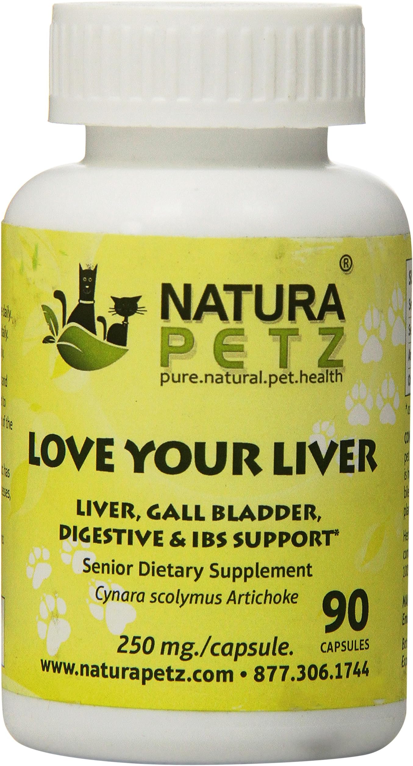 Natura PetzLove Your Liver, Liver Detox and Support for Senior Pets, Gall Bladder, Digestive and Irritable Bowel Syndrome Support for Senior Pets, 90 Capsules, 250mg Per Capsule