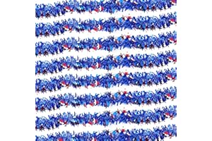 OHIYOO 100 Feet 4th of July Tinsel Garland Red White Blue Patriotic Star Garland Twisted Hanging Streamer for 4th of July Party Decoration Independence Day Memorial Celebration (Style B)