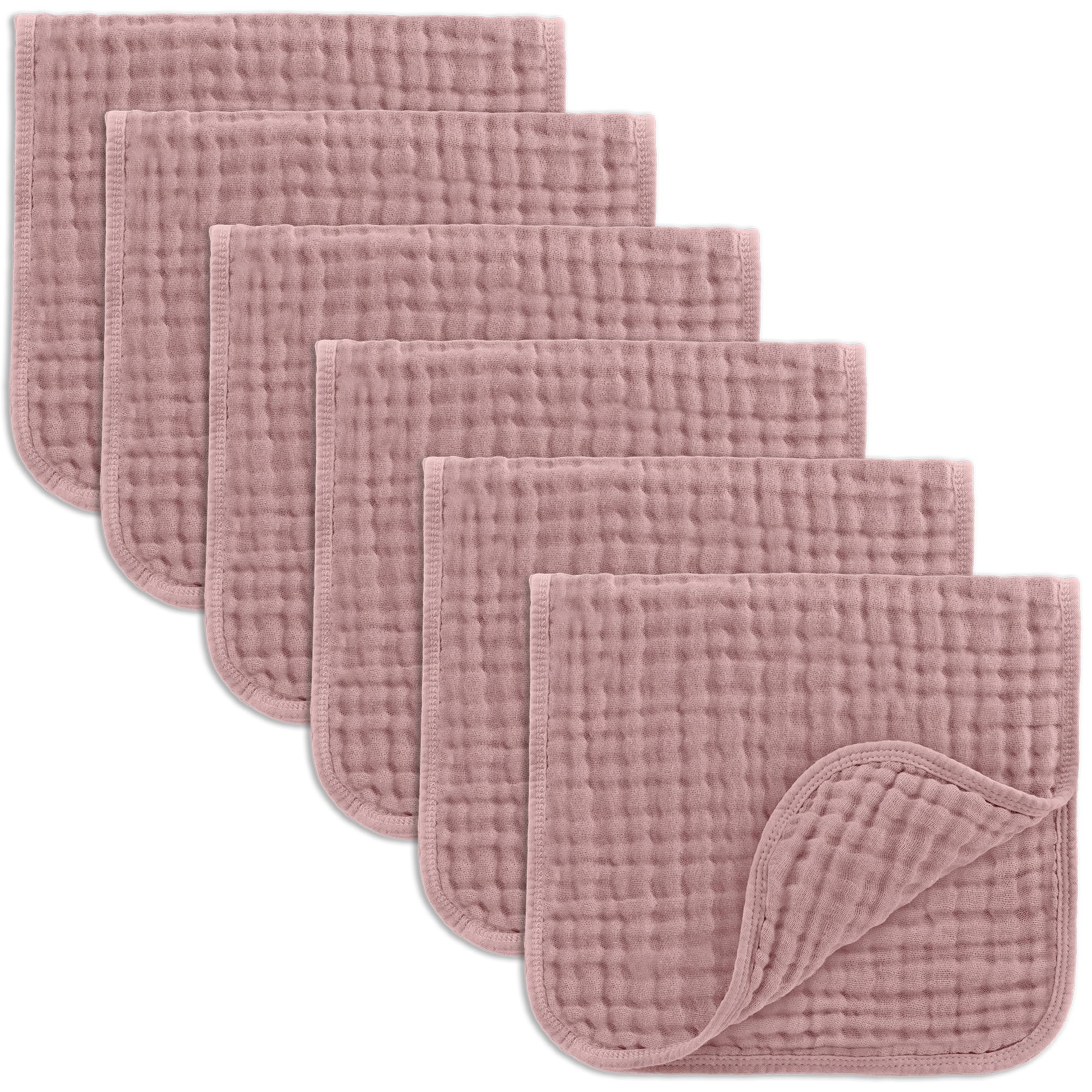 Comfy Cubs Muslin Burp Cloths 50 x 25 cm, Pack of 6 - Large 6-Layer Ultra-Absorbent 100% Cotton for Babies Drool & Messes - Safe & Gentle Baby Burp Cloth Set for Boys & Girls - Mauve