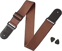 Amazon _ Amazonベーシック ギターストラップ エレクトリック_アコースティックギター_バス用 調節式 PUレザーエンド ソフトタイプ ピック2個付き ブラウン _ 楽器・音響機器 _ 楽器