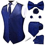 GUSLESON Navy Blue Vest Paisley Suit Vest Tie and