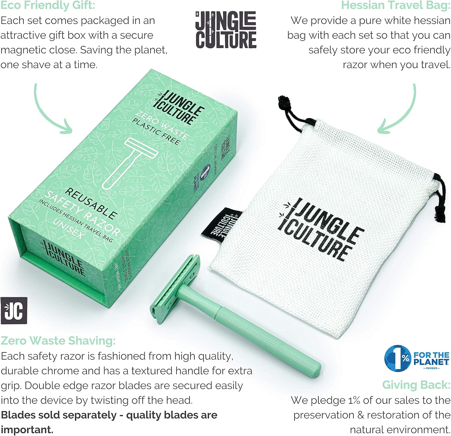 JUNGLE CULTURE® Green Safety Razor for Women • Luxurious Eco Friendly Reusable Metal Razors for all Skin Types • Double Edge Blades Not Included • Body & Face Single Blade Shaver & Shaving Guide - Image 5