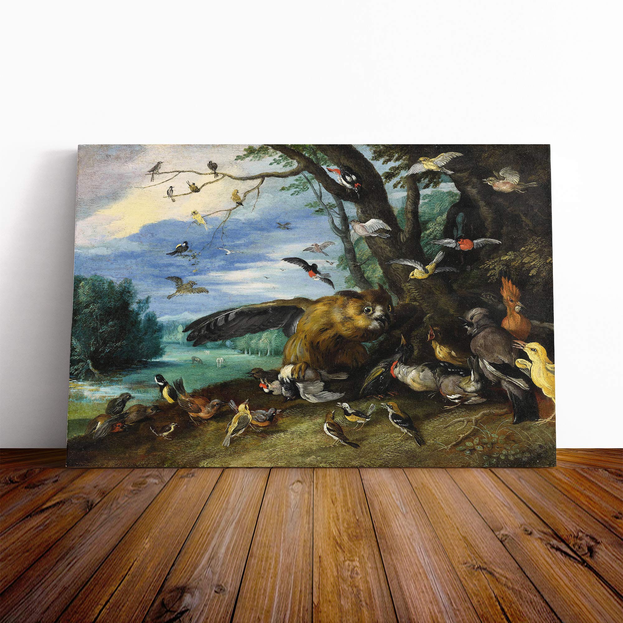 Jan Van Kessel Birds Fighting Canvas Print | Gallery Wrapped 30mm Frame Wall Art | 20x14 inches | Ready to Hang | Modern Bird Picture | Living Room Bedroom Lounge Office