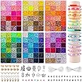 QUEFE 14000 PCS 136 Colors Clay Beads Bracelet Making Kit 6 Boxes Friendship Bracelet Kit Flat Polymer Clay Beads Spacer Heishi Beads for Jewelry Making with Pendant Charms Kit