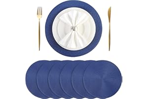 BAOFIN Placemats Set of 6, Round Placemats for Indoor and Outdoor Dining Table, Washable Non-slip Woven Placemats, 15 inch, Nautical Blue