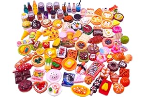 ATOYZYBIN 100pcs Miniature Food Drinks Bottle Toys Dollhouse Mixed Resin Accessories for Adults Kids Kitchen Accessories for Pretend Play (Hamburger, Pizza,Cake,Ice Cream,Bread)