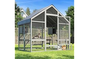 TIMHAKA Catio Outdoor Cat Enclosure, Large Outdoor House for Multiple Cats with 7 Platforms, 2 Resting Box, Wooden Cage for Patio, Outside Shelter with Weatherproof Cover, 71 x 49 x 71 inch