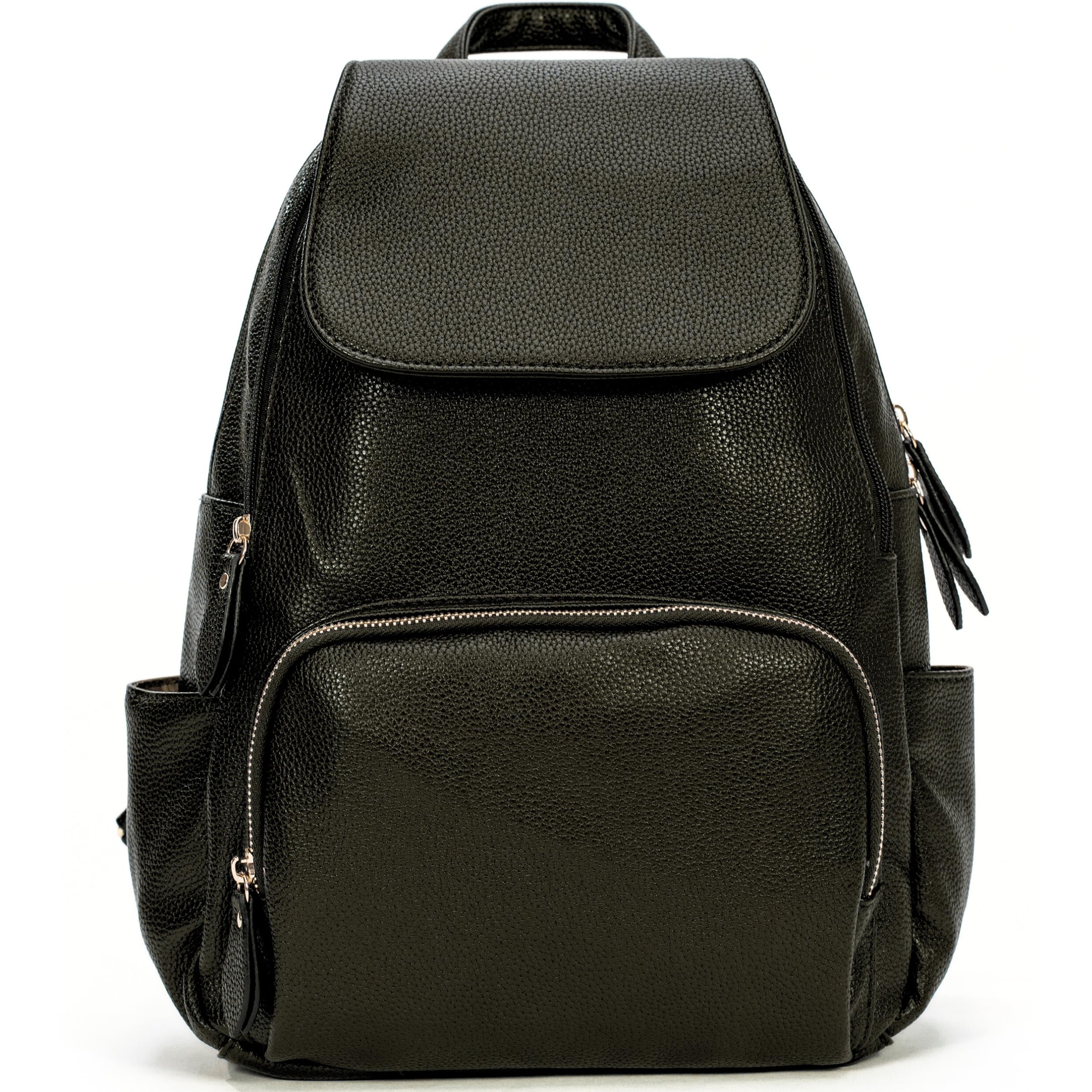 Mabel London Unisex Backpack Bag - Plain Soft Faux Leather - Womens Mens Travel Rucksack Bag - Small/Medium Size - Jade (Black)