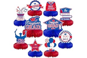 GEXOLENU 10PCS Graduation Decorations Class of 2025 Centerpieces, Congrats Grad Honeycomb Table Toppers for Graduation Party Favors, 2026 Graduation Party Decorations (10PCS, Red & Blue)