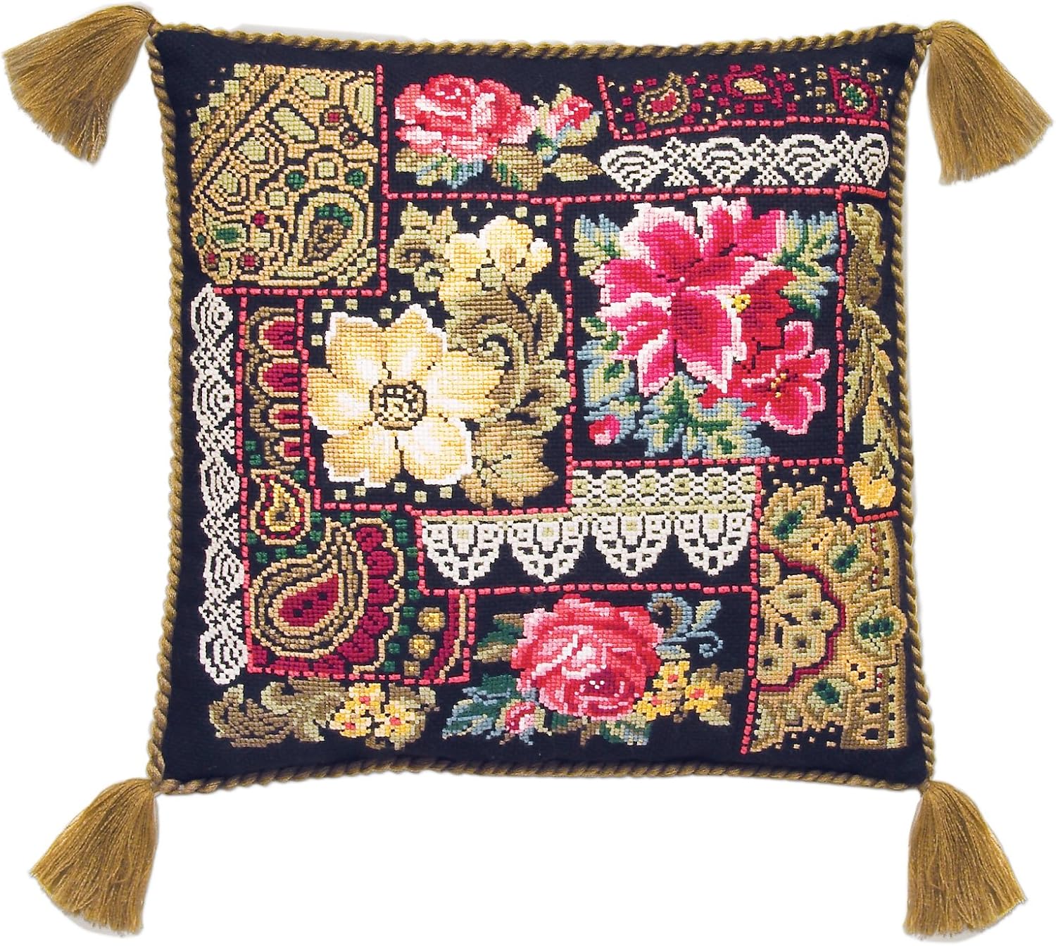 RIOLIS Cross Stitch Kit - 761 - Flower Arrangement Pillow, Black, 40cm x 40cm