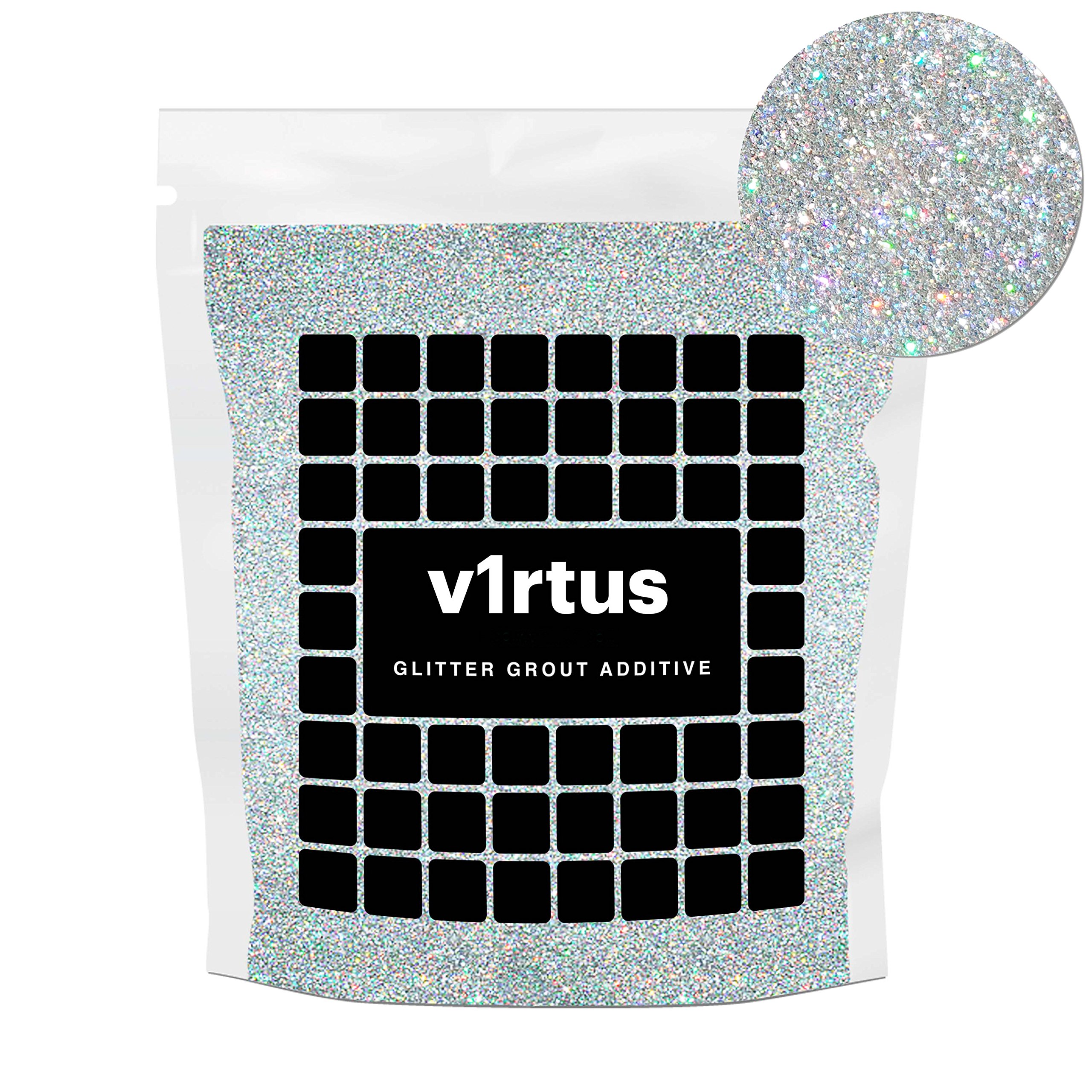 v1rtus Silver Holographic Glitter Grout Additive Fine 100g | Grout Glitter for Adding Sparkle to Kitchen & Bathroom Tiles | Enhance Your Indoor Grouting Projects with a Sparkly Effect