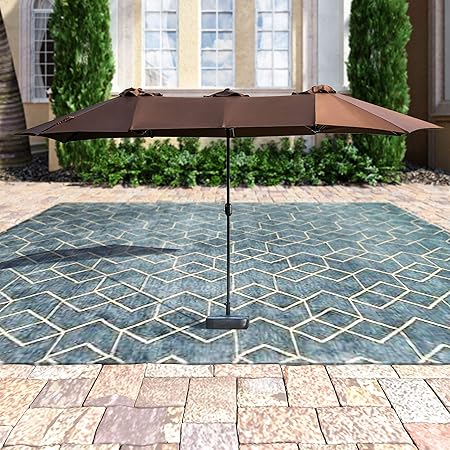 Blue Lokatse Home 15 Ft Double Sided Outdoor Umbrella Rectangular Large With Crank For Patio Shade Outside Deck Or Pool Umbrellas