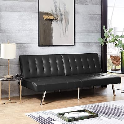 Naomi Home Tufted Split Back Futon Sofa Faux Leather