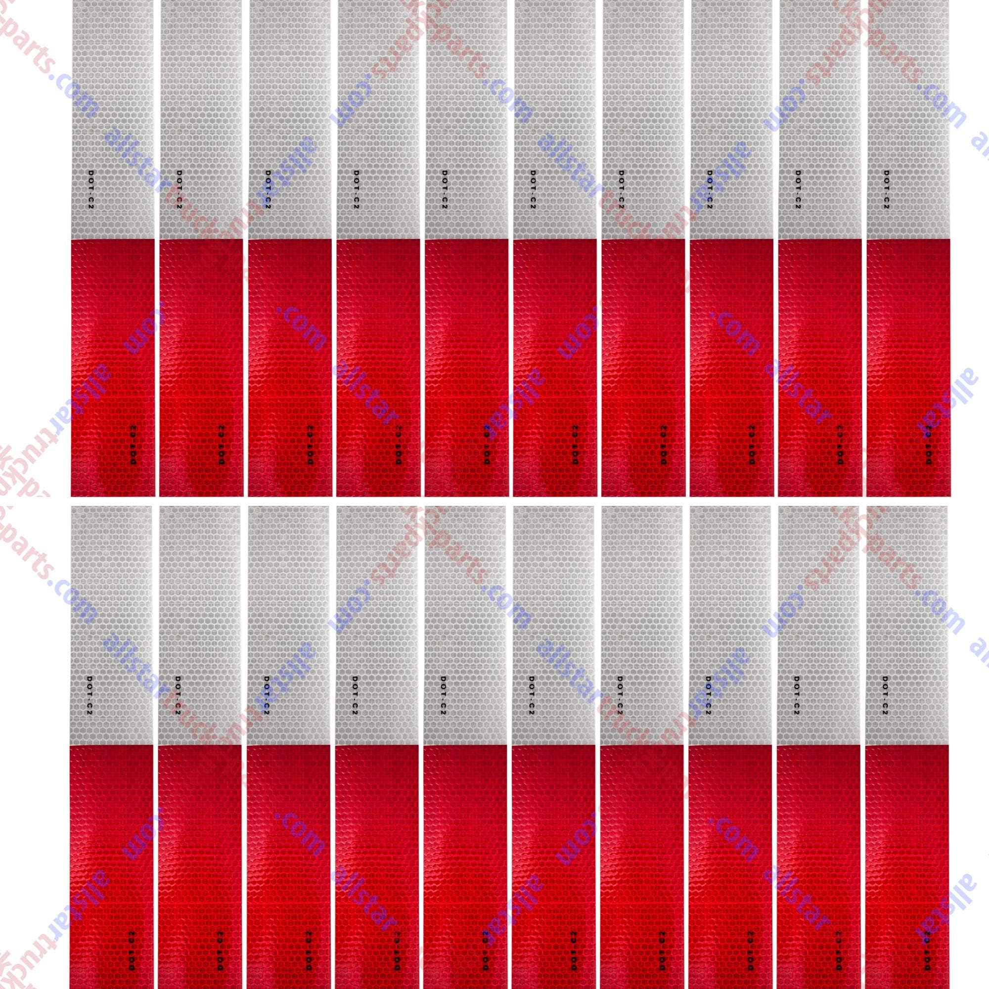 [ALL STAR TRUCK PARTS] 20pcs of 2"x12" Strips Conspicuity Safety Caution Warning Tape DOT-C2 Approved Reflective Truck Trailer Mailbox Red/White Adhesive Reflective Stickers Reflector