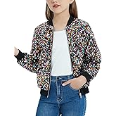 EXARUS Girls Sequin Bomber Jacket with Pockets Sparkle Glitter Lightweight Zipper Long Sleeve Jackets for Kid 6-12Y