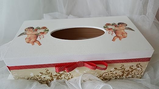Tejido de madera caja de pañuelos Holder dispensador hechos a mano y decorado a mano con