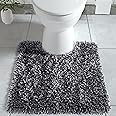 Yimobra Toilet Rugs U Shaped Washable, Soft Comfortable Toilet Mat for Bathroom Floor, Non-Slip Contour Bathroom Rugs for Toilet, Fluffy, Thick, Dry Quickly Absorbent Water, 24.4 x 20.4, Dark Grey