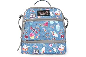 Tilami Lunch Bags Insulated Adjustable Strap Zipper, Water-Resistant Cooler Bags, Bento Bags for Kids Toddlers (Blue Jeans)