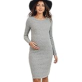 HELLO MIZ Women's Ribbed Maternity Knit Dress with Long Sleeve (Heather Grey, L)