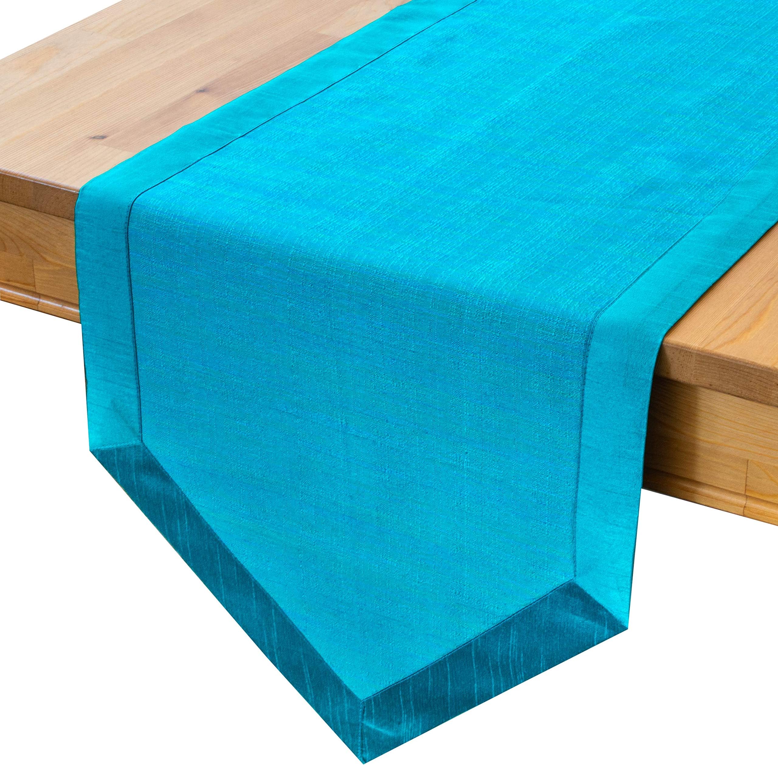 The White Petals Turquoise Dresser Scarf Table Runner - (14x36 inch) | Fabric Lined | Properly Finised, No Fray Edges | for Home, Kitchen, Dining Room, Wedding Décor - Pack of 1