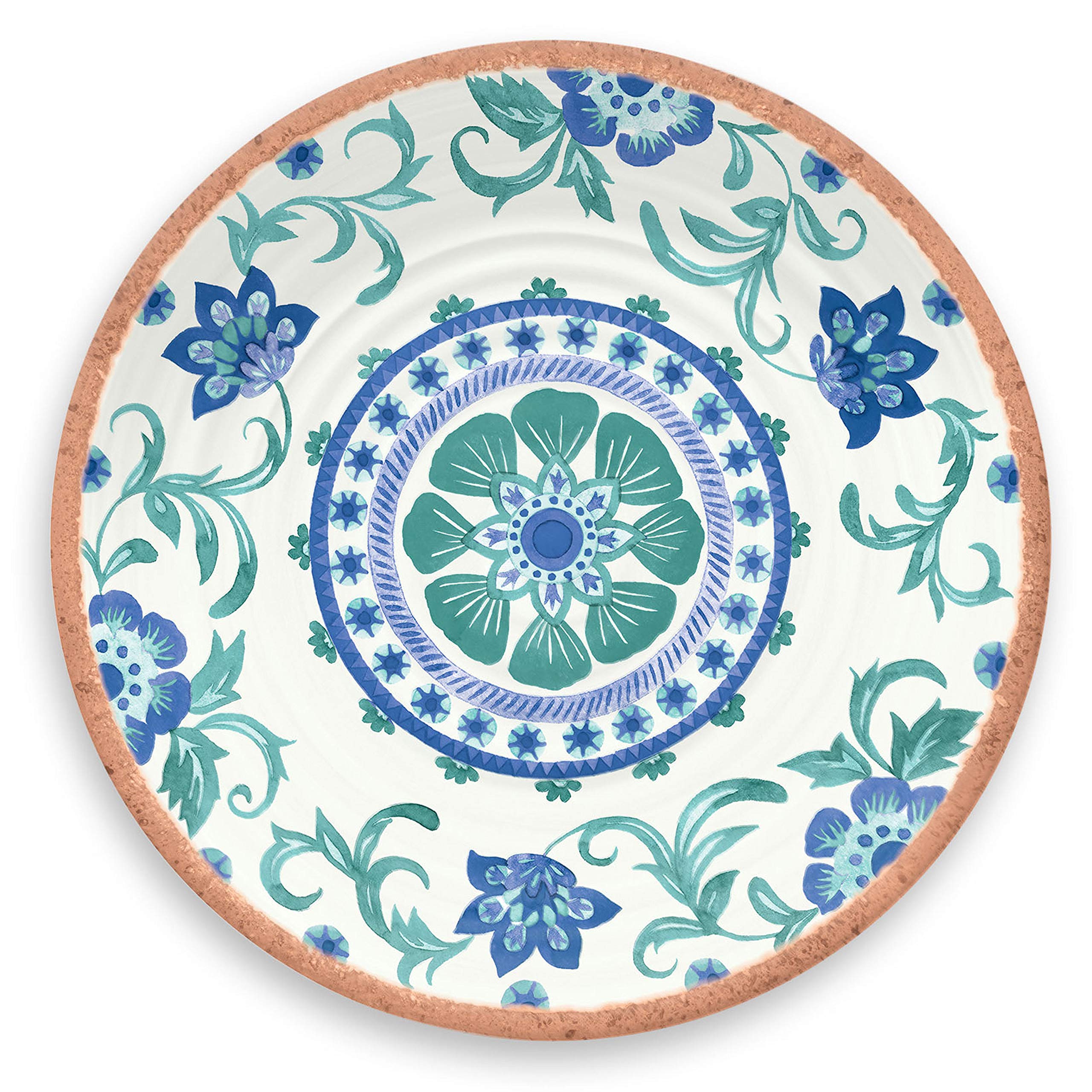 Turquoise Floral Melamine/Plastic Outdoor/BBQ/Picnic – Large Round Serving Platter