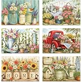 Whaline 36 Pack Spring Farmhouse Greeting Cards Bulk Colorful Flowers Blank Note Cards with Envelopes Matching Seal Stickers for Home Office Business, 4 x 6 Inch