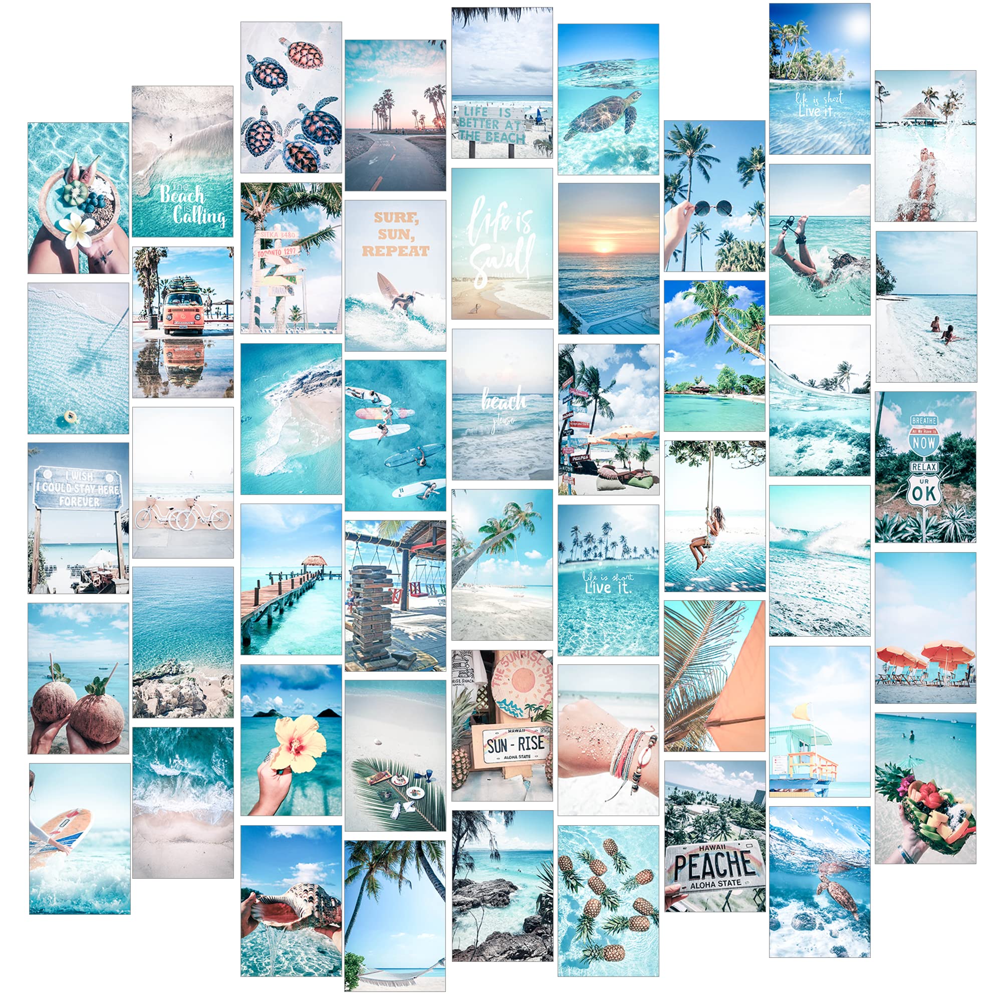 Fardes Blue Photo Wall Collage Kit Aesthetic Room Decorations, 50pcs Beach Decor for Bedroom Decor, Nautical Decor, Wall Decor for Girls Bedroom Accessories