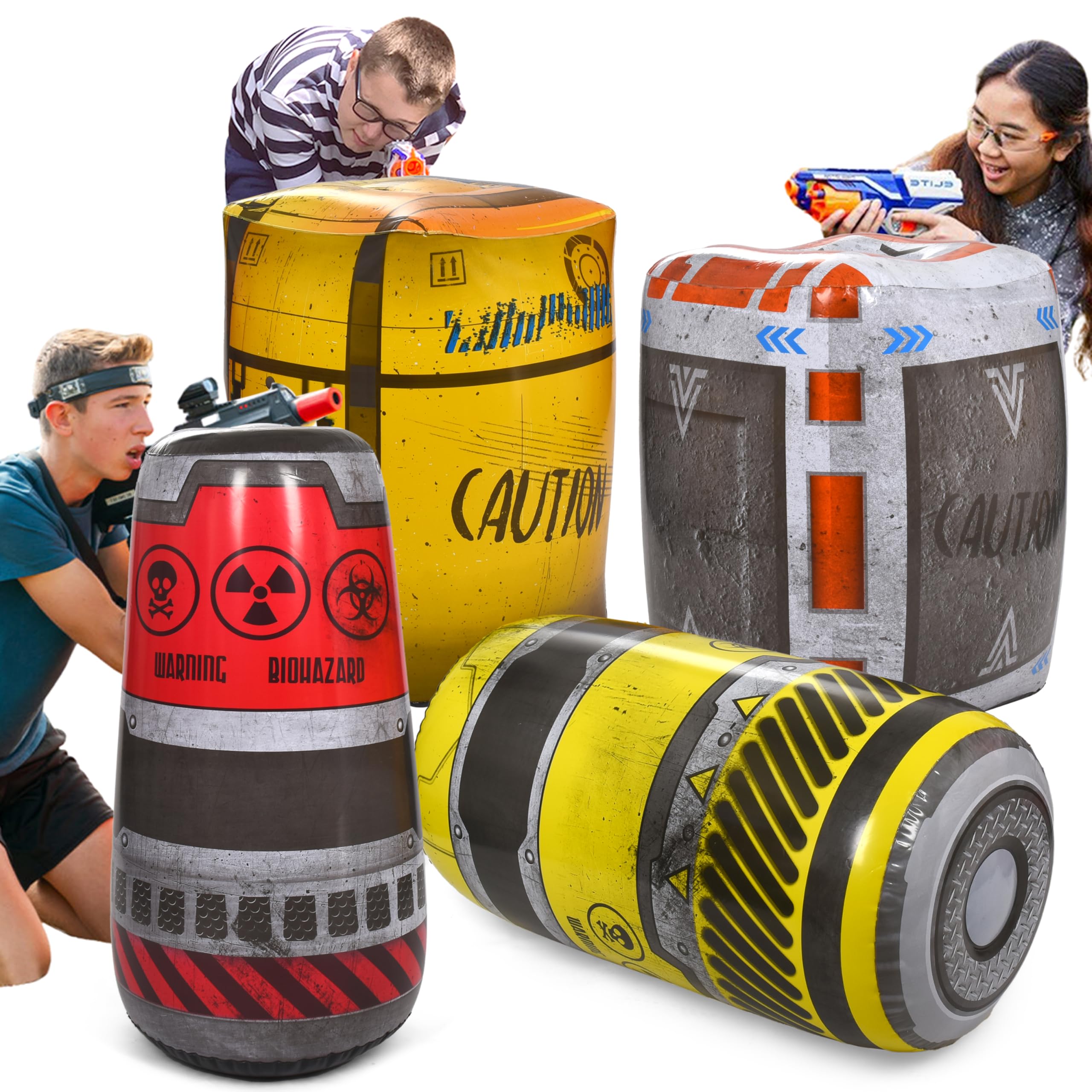 Photo 1 of Kidzlane Inflatable Bunkers Set - Barrels for Laser Tags, Blast Guns & Paintball - Inflatable Paintball Battle and Outdoor War Zone Bunker Toys - Easy Set Up Army Party and Laser Tag Battle Gun Game