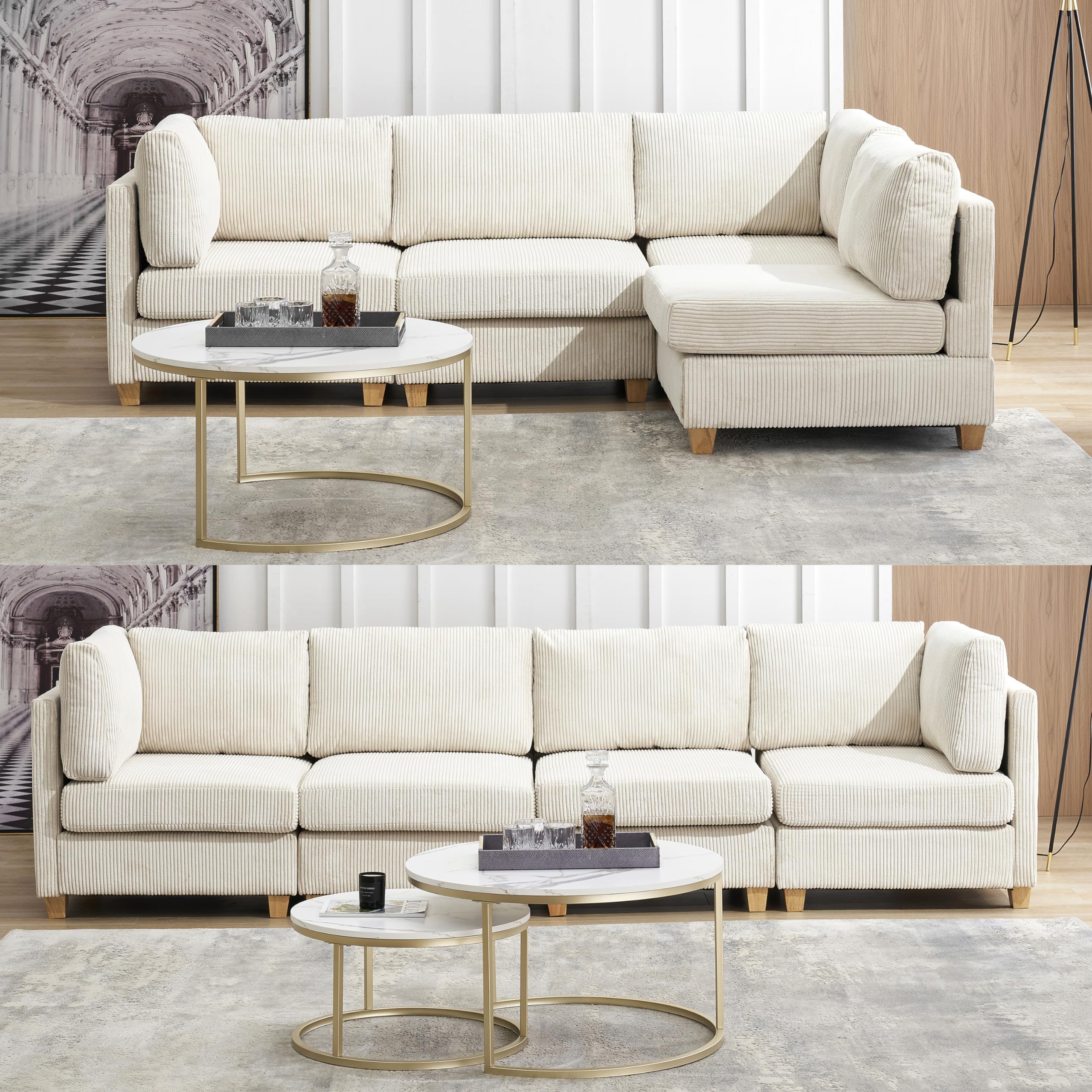 Photo 1 of FANYE Modern Free Combinable Convertible Modular Sectional Sofa Couch W/Wood Legs and 2 Pillows for Home Apartment Office Living Room,Comfy Corduroy Upholstered Deep Seat Sofa&Couch ONLY ONE PART 