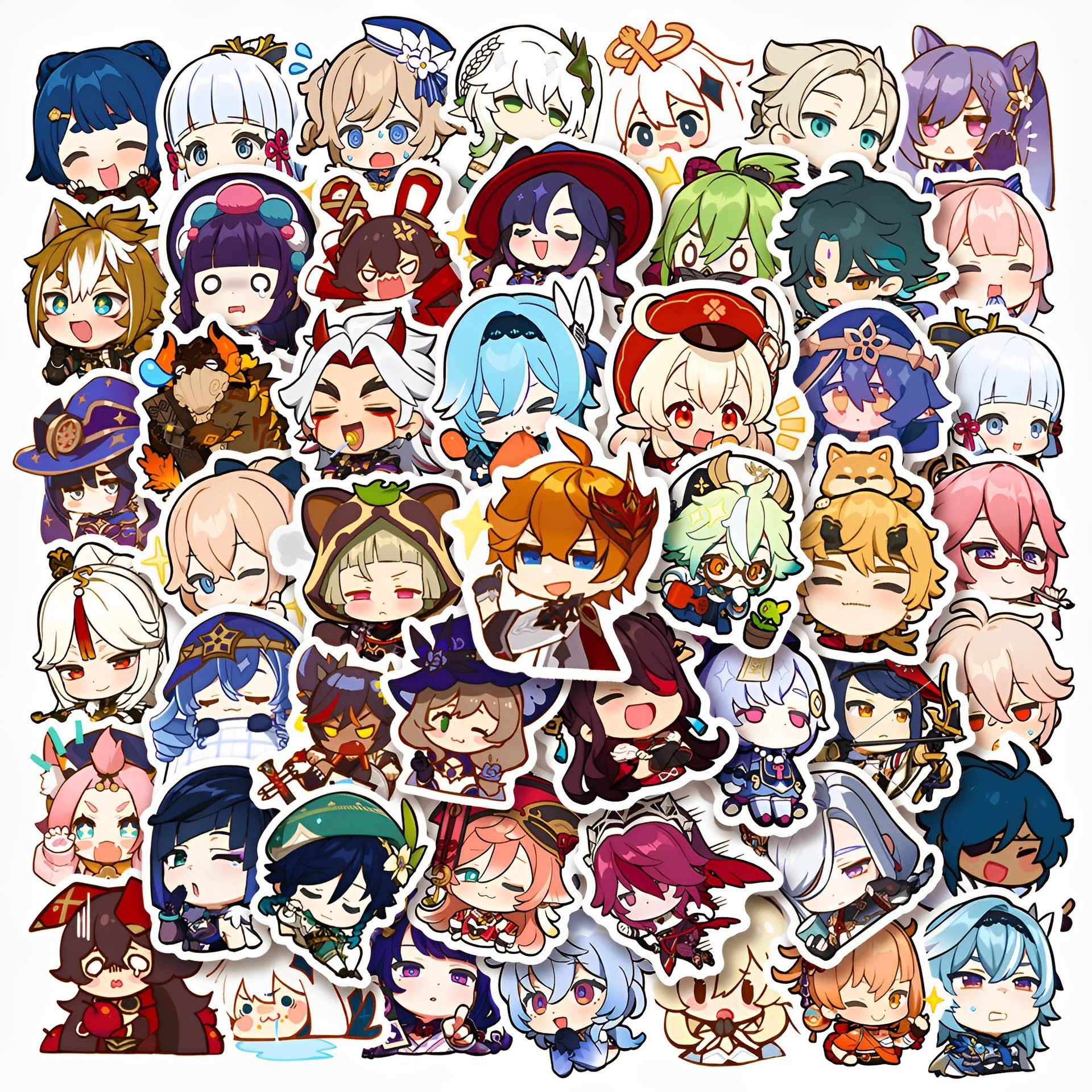 50 Pcs Genshin Impact Stickers for Kids Teens Adults Boys Girls Gift,Stickers Pack for Laptop,Skateboard,Luggage,Car,Bike, Cup,Computer,Water Bottle Decor,Kawaii Game Vinyl Waterproof Sticker Decals